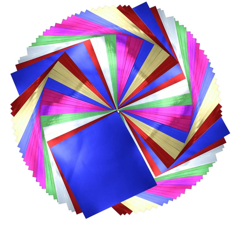 Newbested 140 Sheets 6"x 6" 7-Color Foil Cardstock Folding Paper - Metallic Mirror Finish, Ideal for DIY Cards, Invitations, Scrapbooking & Arts Crafts - Image 1